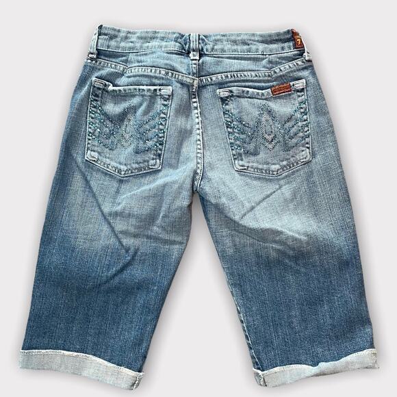 7 FOR ALL MANKIND RARE FADED Y2K HIGH RISE BERMUDA SHORTS BLUE- 28 - Picture 5 of 8